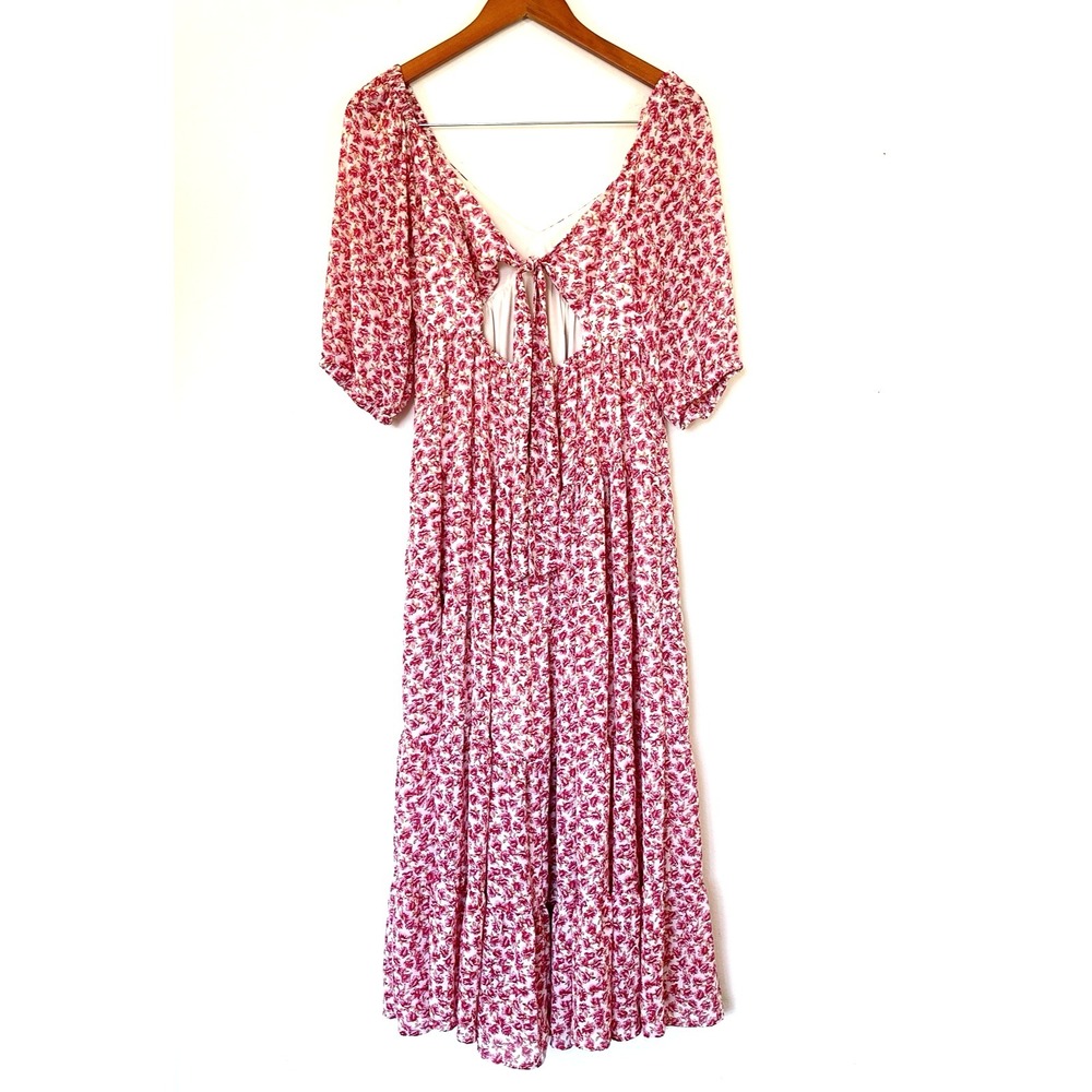Code X Mode Womens Floral Maxi Dress Size S Pink Red Boho Cottagecore Peasant - Picture 6 of 11